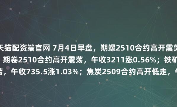 天猫配资端官网 7月4日早盘，期螺2510合约高开震荡，午收3084涨0.62%；期卷2510合约高开震荡，午收3211涨0.56%；铁矿石2509合约高开震荡，午收735.5涨1.03%；焦炭2509合约高开低走，午收1436.5跌0.17%；焦煤2509合约高开低走，午收850.5涨0.24%。