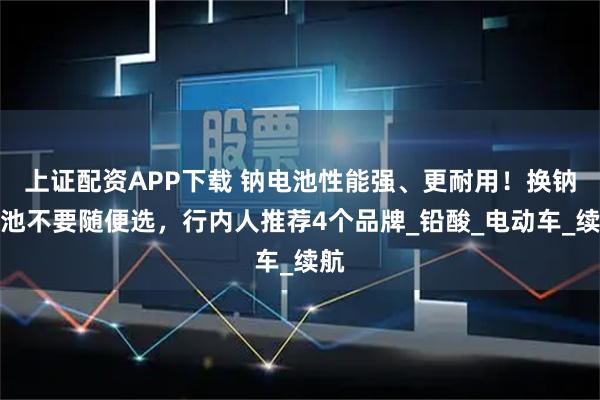 上证配资APP下载 钠电池性能强、更耐用！换钠电池不要随便选，行内人推荐4个品牌_铅酸_电动车_续航