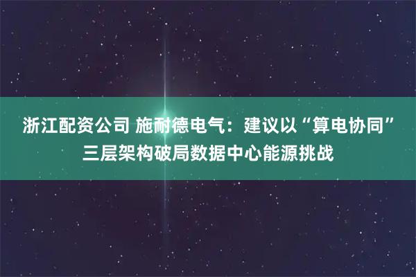 浙江配资公司 施耐德电气：建议以“算电协同”三层架构破局数据中心能源挑战
